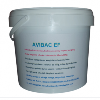 Бактериальный продукт AVIBAC EF  для очистки септиков с активными ферментами. Упаковка для 12 мес. использования. 12шт.x100g