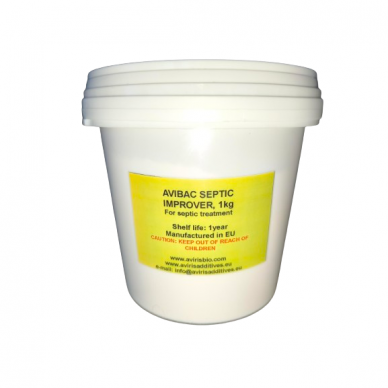 Bioproduct Avibac Septic Improver for septic tanks with active enzymes. 12 months packaging in bags of 80g